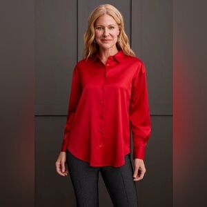 Talbots Vintage Blouse Top Red Silk Lycra Button
Up Stretch Career Size 8